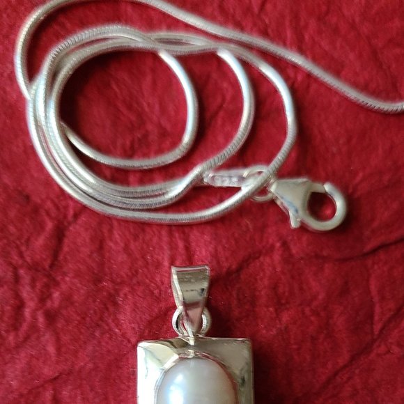 Pearl Pendant Necklace Sterling silver-Pearl Pendant -Sterling Silver Chain - Picture 3 of 4